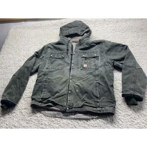 MENS 2XL - Carhartt J284 Sandstone Sherpa Quilt Multi-Pocket Snap Hooded Jacket